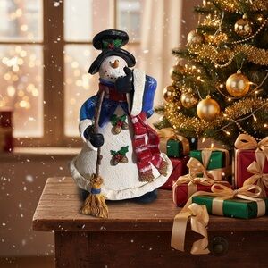 Festive Snowman Figurine with Broom